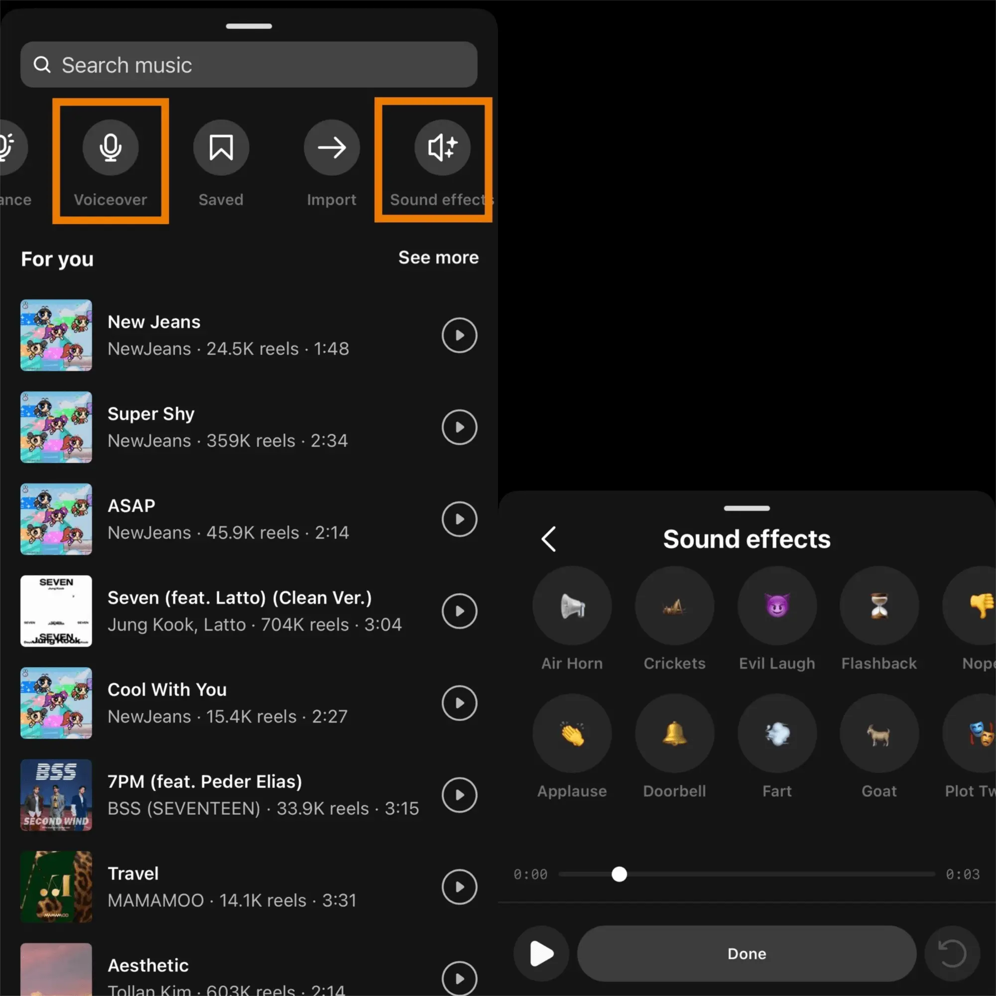 IG Reels 中加入音效或配音